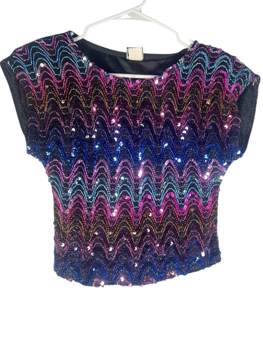 Rio 80s Vintage Sequin Disco Zig Zag Top Small